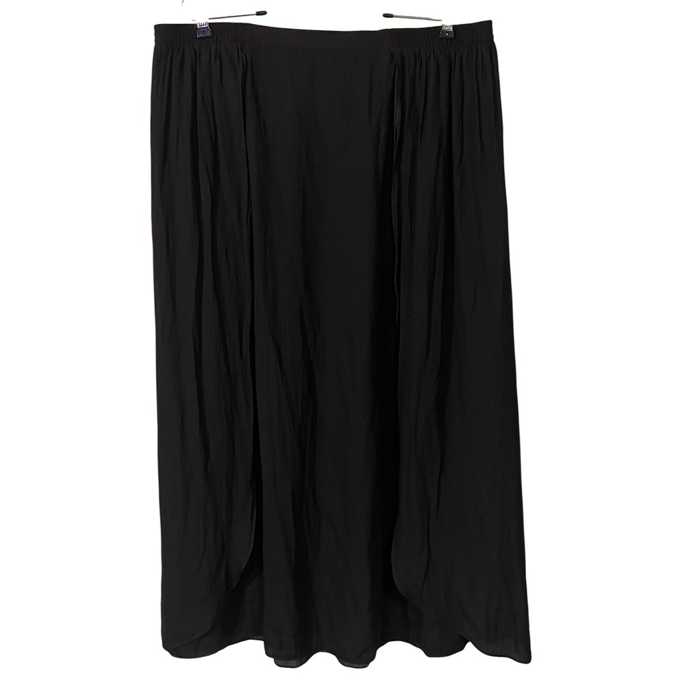 Soft Surroundings Black Pull On Flowy Satin Maxi Skirt Pockets Minimalist Work L